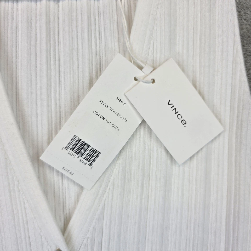 Vince Suéter Mujer Pequeño Blanco Acanalado Botón Frontal Sin Mangas Chaleco Top S Nuevo Foto 3 de 4