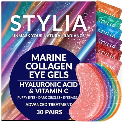NEW Stylia 30 Pairs Marine Collagen Under Eye Gels Pads Puffiness Dark Circles