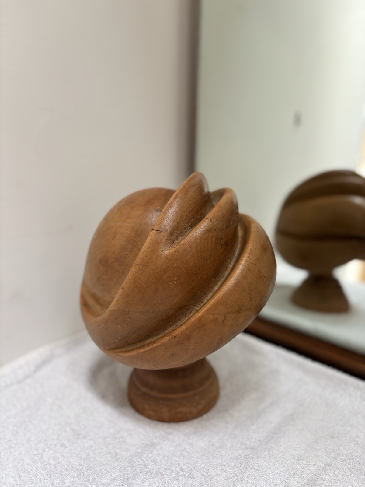 Vintage Wooden Hat Block - Sculptural Turban Style - Millinery Tool
