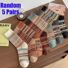 Women’s Winter Warm Socks -5 Pairs, Geometric Patterns, Thick Knit Crew.