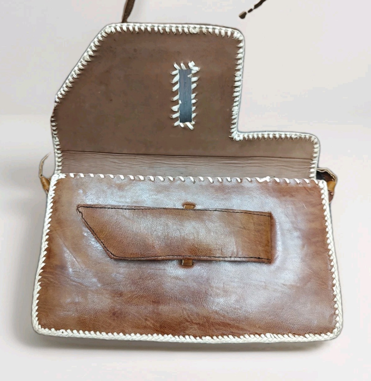 70's Handmade Leather Patchwork Clutch  African M… - image 10