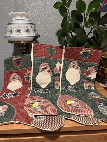 Vintage Inspired Handmade Cross-Stitch Stockings Set Of Three. Cottage Core