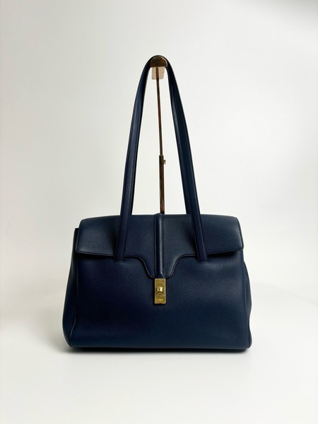 Authentic Pre-owned Celine Soft 16 Navy Blue Pebbled Leather Shoulder Tote Bag