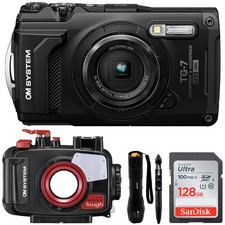OM SYSTEM Olympus Tough TG-7 12MP 4K Digital Camera, Black w/ Snorkeling Kit