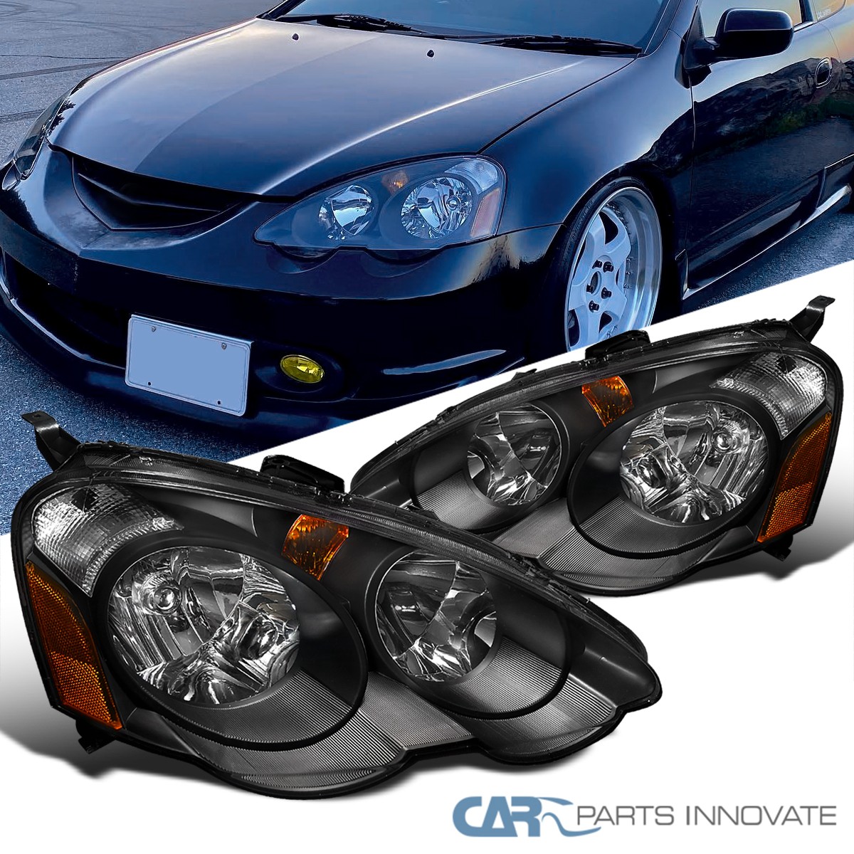 Black Fits 2002-2004 Acura RSX DC5 Replacement Headlights Head