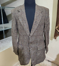 Vintage pure wool tweed glen check classic Brown hunting jacket blazer 40R