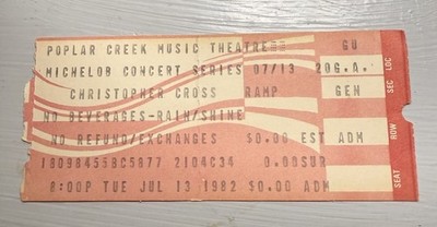 CHRISTOPHER CROSS RARE CONCERT TICKET STUB HOFFMAN ESTATES, IL 07/13/1982
