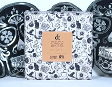 Halloween Full Bed Sheets Deborah Connolly Spooky Print Black & White Easy Care