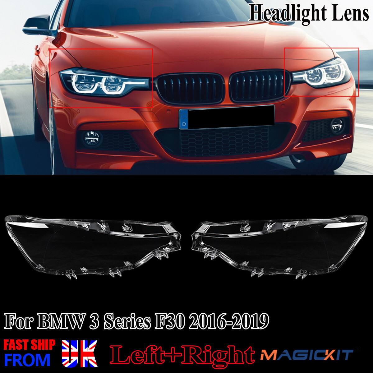Pair LED Headlight Headlamp Lens Covers For BMW 3 Series F30 F31 2016-2018 LCI