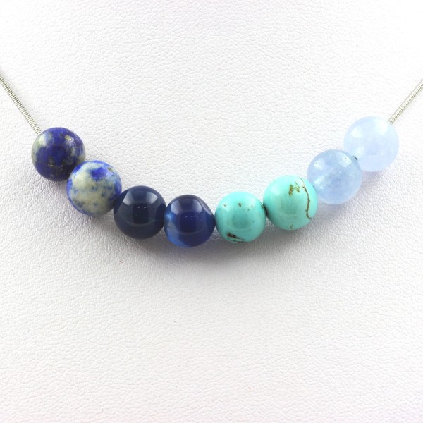 Steine Und MinéRaux. Halskette Perlen Achat Phylum Blau + Lapislazuli Du Pakist-image