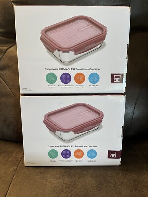 NEW Set Of 2 Tupperware PremiaGlass Containers - 1.5L Capacity - Bordeaux