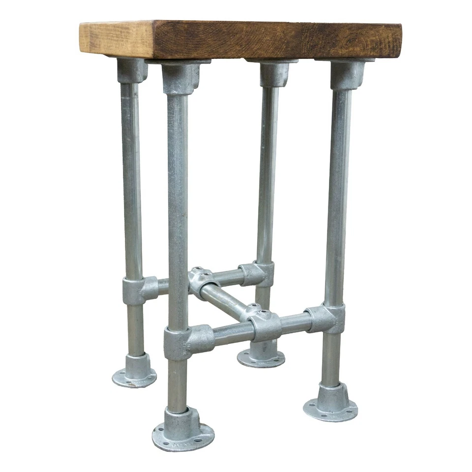 Bar Stool Chair Industrial Metal Steel Square Reclaimed Solid Timber Wood Style - Image 2 of 4
