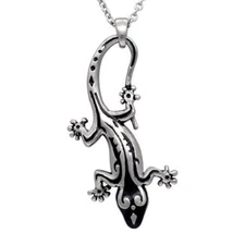 Lizard pendant necklace black gecko stainless steel necklace for women and men