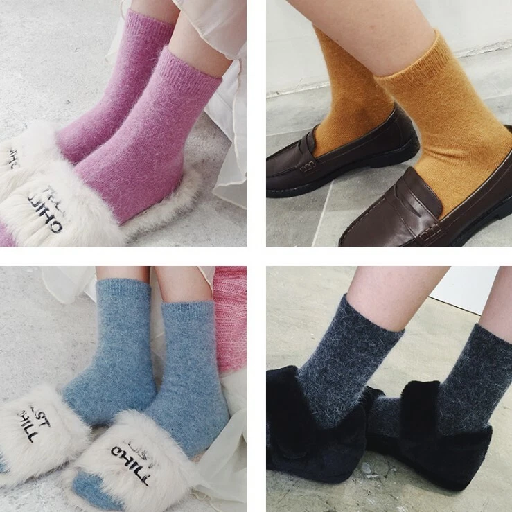 5 Pairs Women Warm Wool Angora Crew Socks Soft Sport Thick Boot Black Winter 5-9 - Image 3 of 4