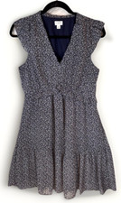 J CREW Dress Navy 6 Ruffle Floral V-Neck Mini Lined Cottagecore Flutter Sleeve