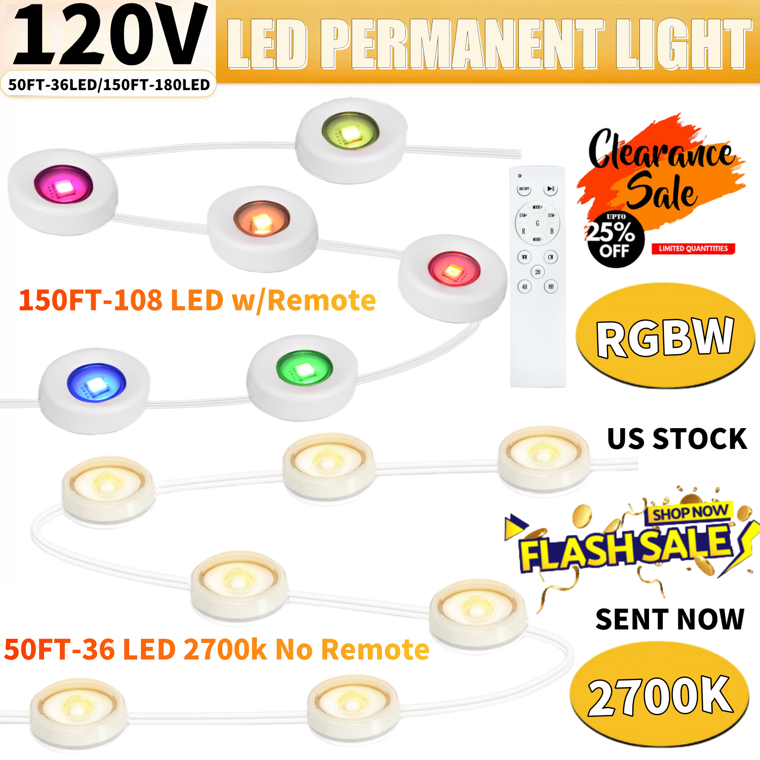 LED Permanent Outdoor Light, Outdoor Eave Connectable Christmas String Lights