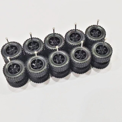 5 Sets TE37 6 Spoke Black Rims 14mm Off Road Rubber Tires For 1/64 Hot Wheels 
