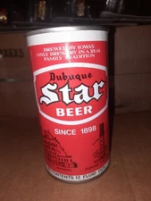DUBUQUE STAR BEER EMPTY BOTTOM OPENED 12 OUNCE PULL TAB STRAIGHT STEEL BEER CAN