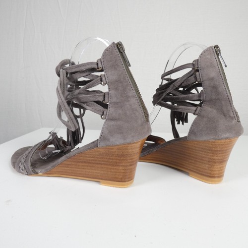Bohemian Sandals Wedged Wooden Heel Taupe Grey Strappy Gladiator HOT LAVA UK 6 - Picture 11 of 23