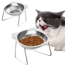 Cat Bowl Stainless Steel Cat Food Bowls With Metal Stand Food And Water Dish US