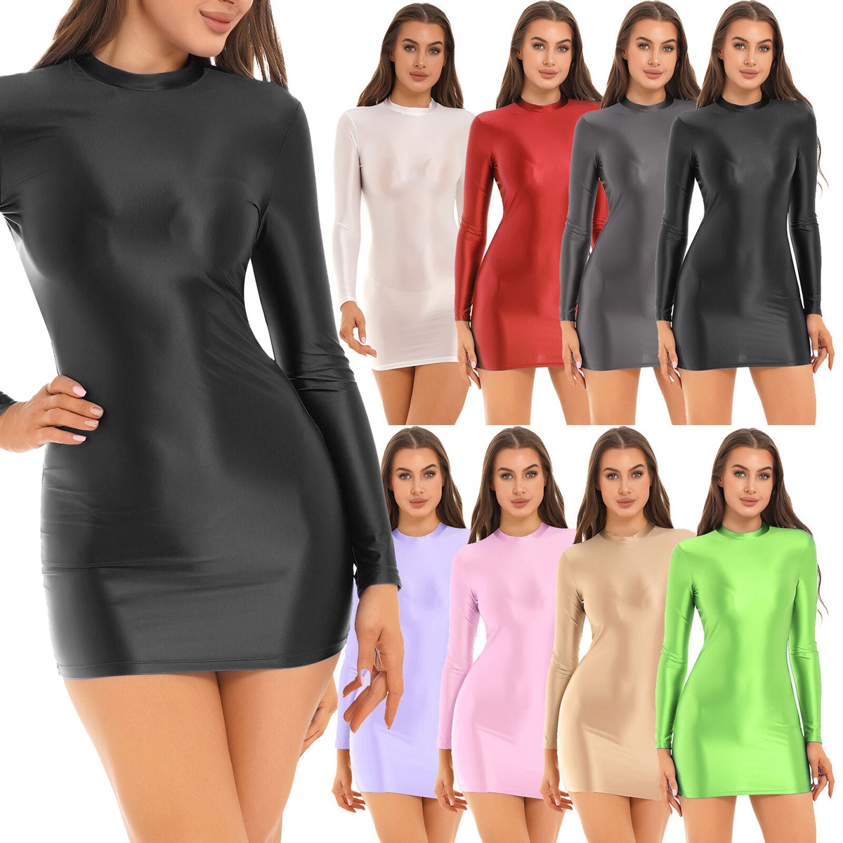 Womens Nightwear Nightclub Dress Shiny Bodycon Stretchy Costume Bandage Pencil Womens Nightwear Nightclub Dress Shiny Bodycon Stretchy Costume Bandage Pencil