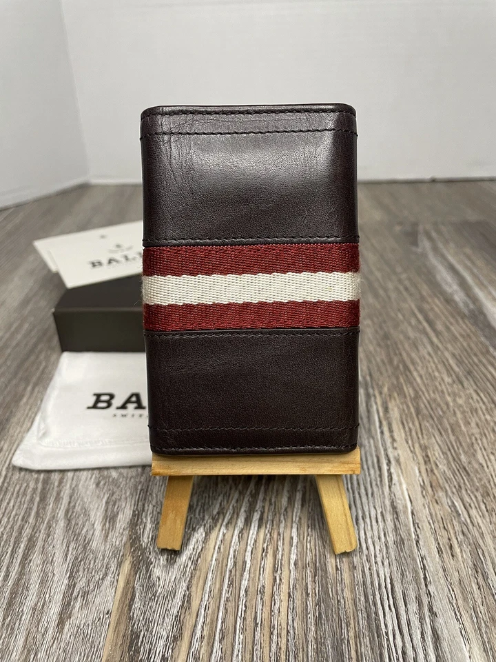 Bally Ribbon Chocolate Calfskin Key-holderStripes Brown Leather 6 Ring Key Case - Image 3 of 4