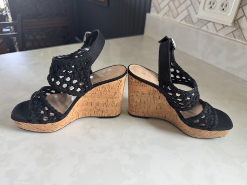 Mix No 6 Black Macrame Cork Platform Wedge Ankle Strap Sandal Shoe Pump - 6 NEW - Picture 3 of 6