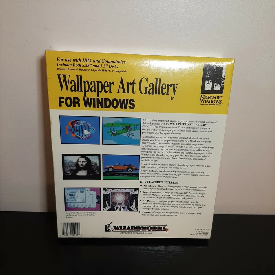 New Wallpaper Art Gallery Microsoft Windows 3.0 Vintage Box PC Wizardworks disks - Image 2 of 4