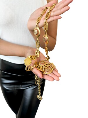 GIANNI VERSACE Vintage Medusa Logo Chain Belt Accessory Gold Metal