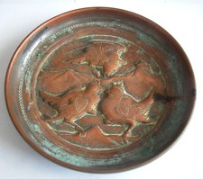 A Beautiful Hand Crafted Copper Wall plate Decorated With Birds And Mountains