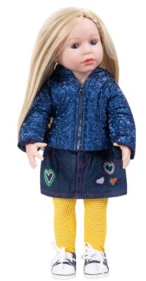 Skirt Outfit, Blue Hooded Coat, Skirt, Tights & Sneakers, for 18'' Dolls