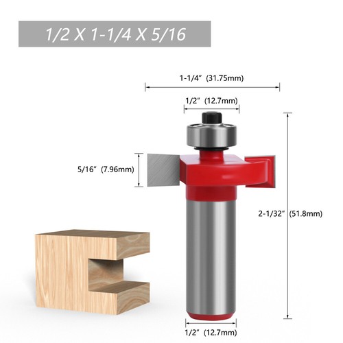12,7 mm (1/2") Schaft T Schlitz Router Bit Nut Set Fräser 1/8"-3/4" - Bild 7 von 11
