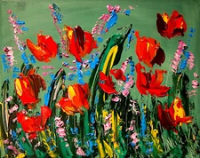 FLOWERS ABSTRACT ARTWORK DECO canvas painting  Original Oil Painting   wef4