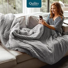 Quility Weighted Blanket for Adults, 60"x80" 15 lbs - Grey Cover & Grey Cotton