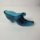 Fenton Blue Iridescent Beauty Drape Kitten Cat In High Heel Slipper Shoe