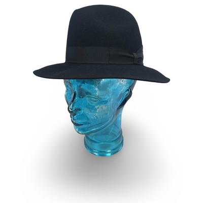 帽子 70s 80s Borsalino Long Brim Hat Black Borsalino Mens Black Felt Fedora Wide Brim Hat 56 6 7/8 Made in