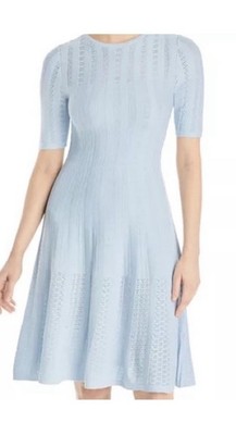 BOSS Women Blue Feli Pointelle Fit & Flare Sweater Dress 