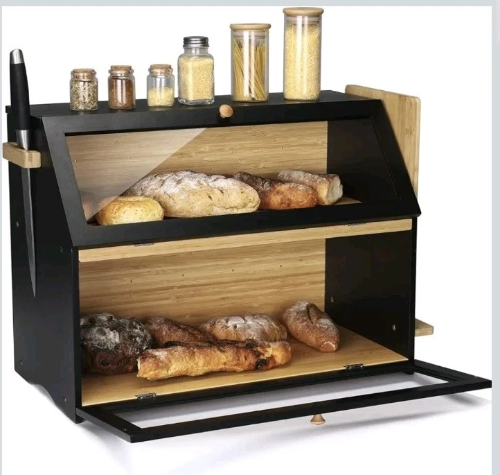 Large Wooden Bread Box with Acrylic Window for Kitchen Countertop Storage
Opens in a new window or t