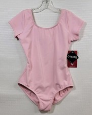 Capezio Girls' Team Basics Short Sleeve Leotard Pink Tactel Fabric