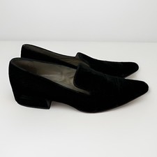 VTG Prada Womens Loafers Size 39 Black Velvet Slip On Italy Designer Shoes