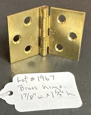 #1967–ONE(1) EACH Vintage NOS Small Solid Brass 6-Hole Hinge 1 7/8” w x 1 1/4” h