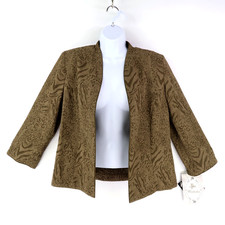 Miss Dorby Blazer Womens Size 12 Green Animal Print Open Front Shoulder Pads NEW