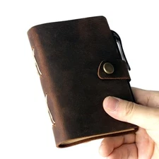 Pocket Notebook with Pen,Genuine Leather Journal Mini Notebook Small Unlined 