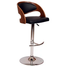 Malibu Swivel Barstool In Cream PU/ Walnut Veneer and Chrome Base