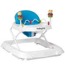 Folding Baby Walker Cart Adjustable Height Removable Wheels Blue
