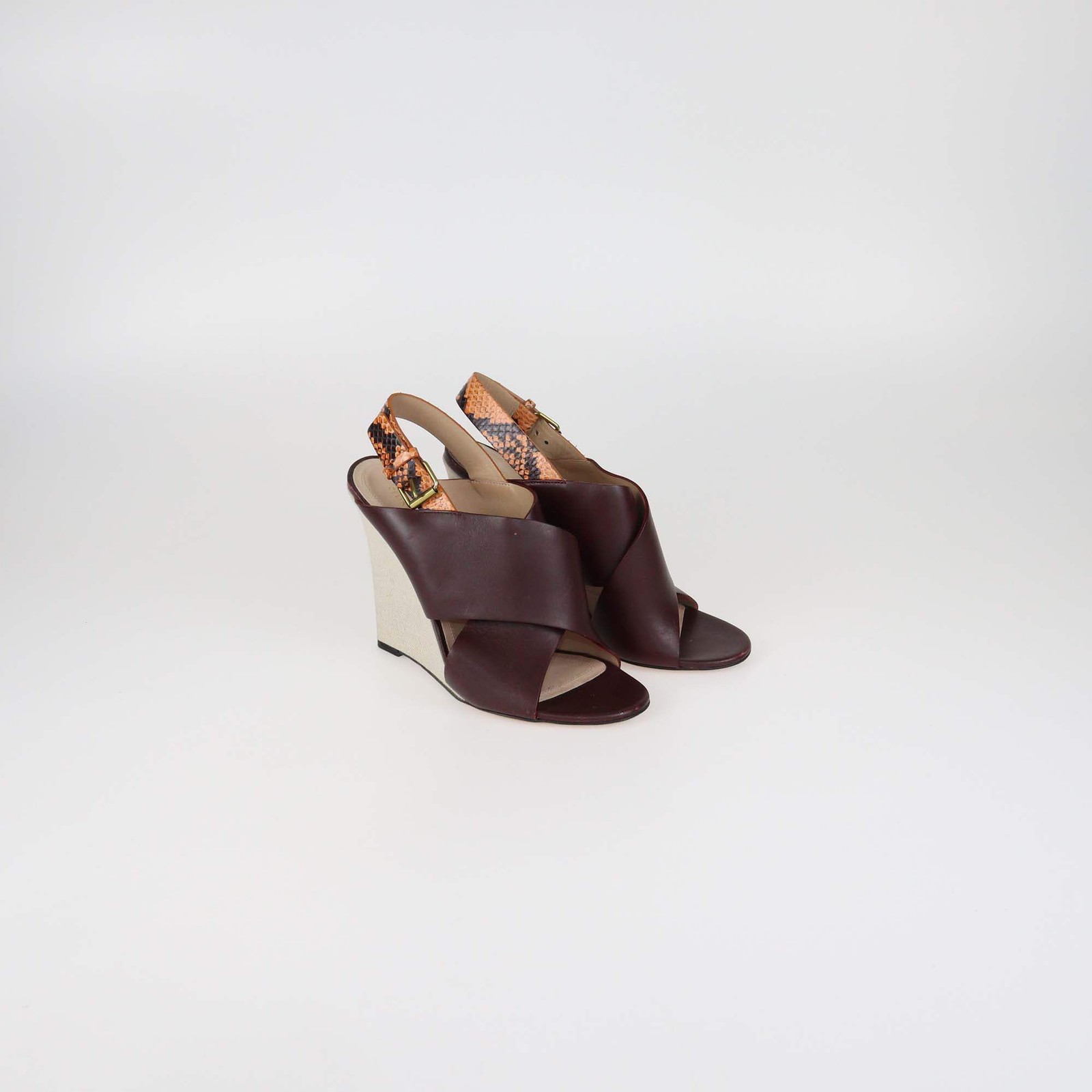 Celine Burgundy Leather & Python Slingback Wedge … - image 2