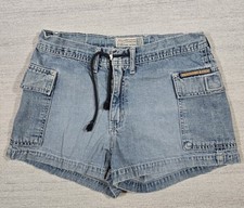 Vtg Abercrombie Fitch Cargo Denim Shorts Womens S Drawstring Y2K USA Made READ