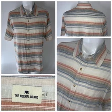 The Normal Brand Short Sleeve Button Shirt Men XL Canyon Stripe Cotton Linen YGI