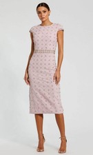 Mac Duggal Mauve Classic High Neck Beaded Sheath Midi Cocktail Dress Size 8 698