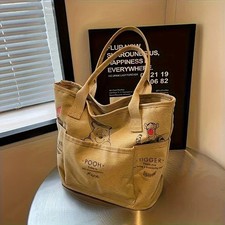 Winnie the Pooh Printed Canvas Tote Bag Retro Shoulder Bag Large Capacity Multi